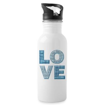 Love Denim Patch Schrift - Trinkflasche mit integriertem Trinkhalm - Weiß - Rechts