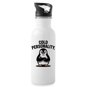 Confident Penguin with Crossed Wings - Water bottle with straw - white - Right
