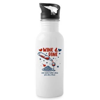 Wine and Dine – Pasta Liebe & Genuss Spruch - Trinkflasche mit integriertem Trinkhalm - Weiß - Rechts