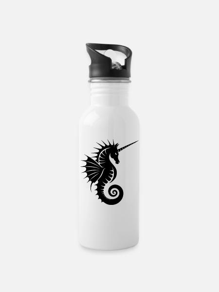 Unicorn Seahorse Silhouette - Water bottle with straw - white
