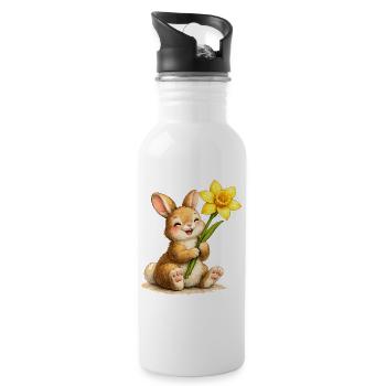 Bunny with yellow spring flower - Water bottle with straw - white - Right