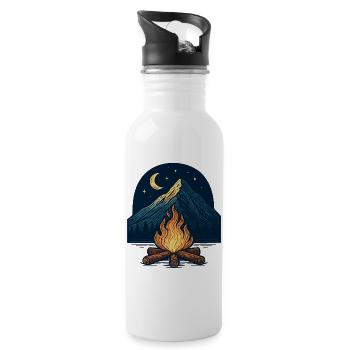 Mountain fire under the moon and stars - Water bottle with straw - white - Right