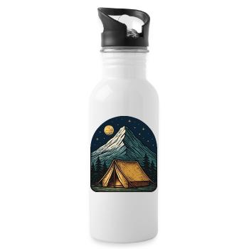 Mondnacht am Bergzelt - Trinkflasche mit integriertem Trinkhalm - Weiß - Rechts