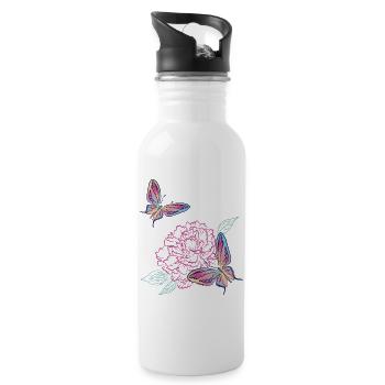 Pivoines et papillons - Gourde avec paille intégrée - blanc - Droite