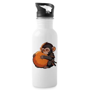 Süßer Baby Affe gibt Faustschlag Monkey Punch - Trinkflasche mit integriertem Trinkhalm - Weiß - Rechts