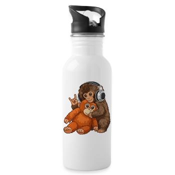 Monkey Punch Affe Musik hören  - Trinkflasche mit integriertem Trinkhalm - Weiß - Rechts