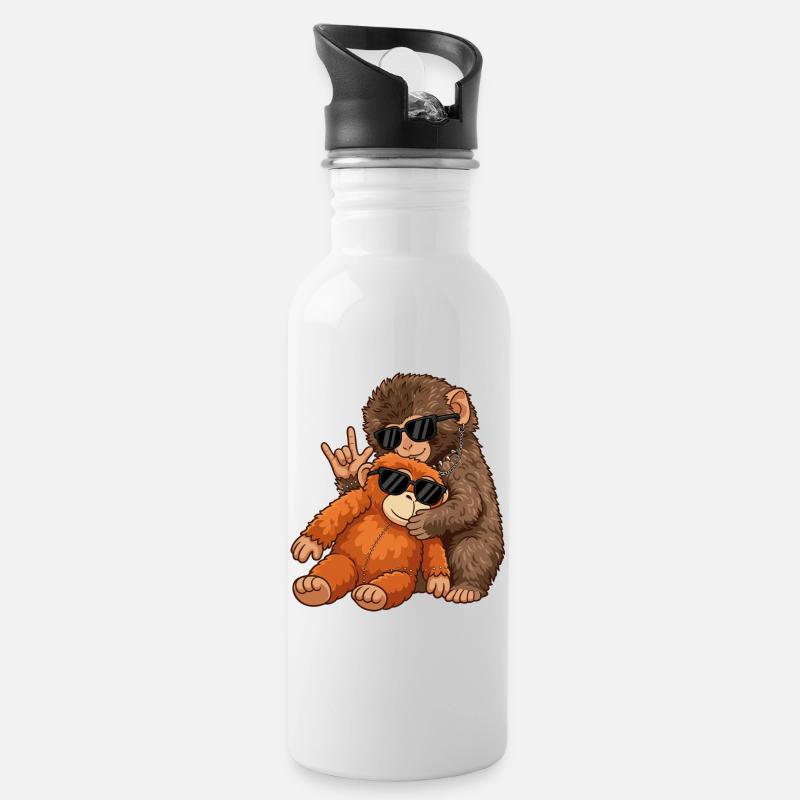 Monkey Punch Rock Music Funny Gift - Water bottle with straw - white