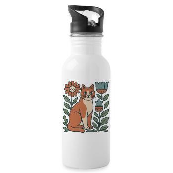 Chat Jardin Fleurs Ami Chat - Gourde avec paille intégrée - blanc - Droite