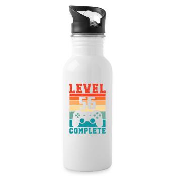 56. Geburtstag Level 56 Complete 56 Jahre Gamer - Trinkflasche mit integriertem Trinkhalm - Weiß - Rechts