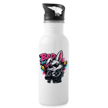 Bad Bunny Süßer Osterhase mit buntem Ei - Trinkflasche mit integriertem Trinkhalm - Weiß - Rechts