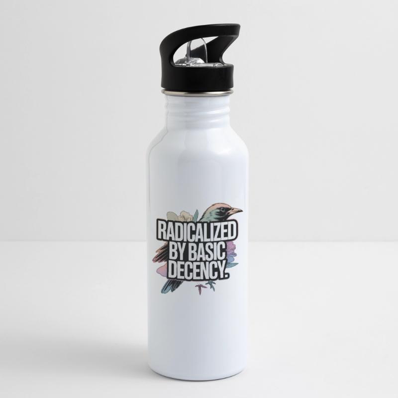 Radicalized by Basic Decency Statement Trinkflasche mit integriertem Trinkhalm