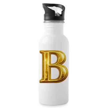 Goldenes B-Monogramm - Trinkflasche mit integriertem Trinkhalm - Weiß - Rechts