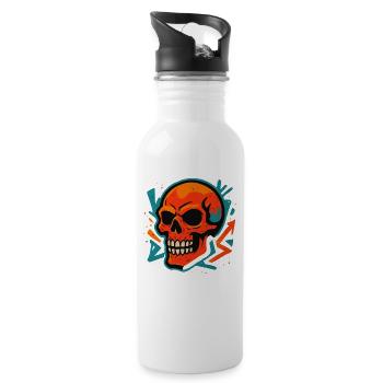 Colorful Skull Street Art Motif - Water bottle with straw - white - Right