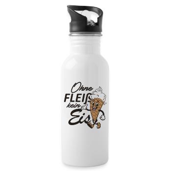 Ohne Fleiß kein Eis - Trinkflasche mit integriertem Trinkhalm - Weiß - Rechts