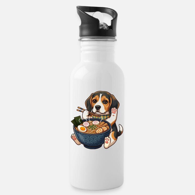 Beagle Ramen Papaws - Water bottle with straw - white