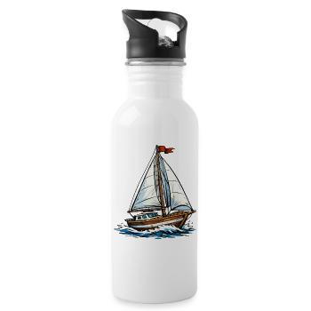 Segelboot auf wilden Wellen - Trinkflasche mit integriertem Trinkhalm - Weiß - Rechts