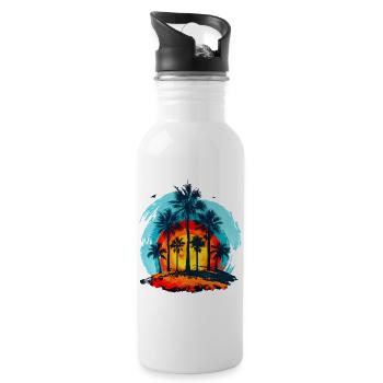 Palm trees at tropical sunset - Water bottle with straw - white - Right