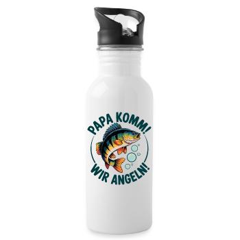 Angeln mit meinem Papa - Trinkflasche mit integriertem Trinkhalm - Weiß - Rechts