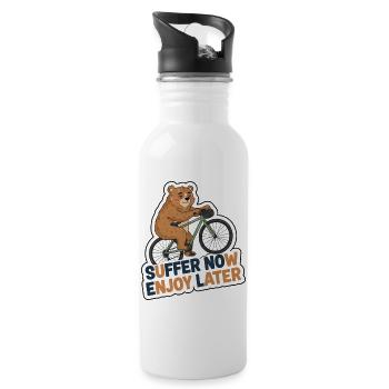Souffrir maintenant Profiter plus tard de l’autocollant Cycling Bear - Gourde avec paille intégrée - blanc - Droite