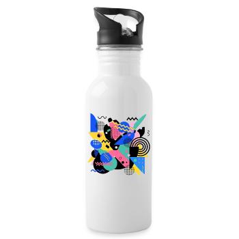 Memphis Style Pattern Retro 80s Geometry Abstract - Water bottle with straw - white - Right