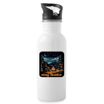 Bleib wach Lagerfeuernacht - Trinkflasche mit integriertem Trinkhalm - Weiß - Rechts