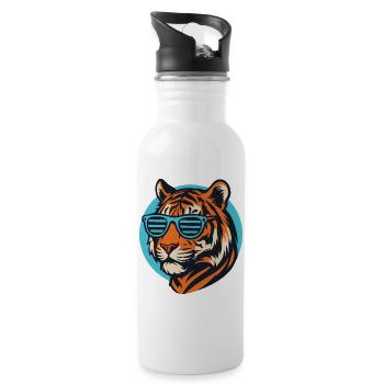 Tiger with Sunglasses Pop Art - Water bottle with straw - white - Right