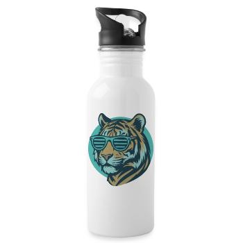 Tiger with Sunglasses Pop Art - Water bottle with straw - white - Right