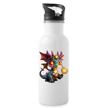 Illuminated Steampunk Dragon - Water bottle with straw - white - Right