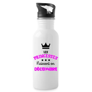 Cadeau naissance bébé fille Décembre Princesses - Gourde avec paille intégrée - blanc - Droite