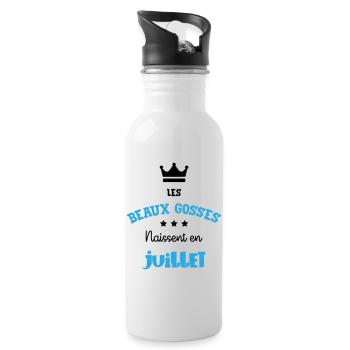 Cadeau naissance bébé garçon Juillet Beaux Gosses - Gourde avec paille intégrée - blanc - Droite