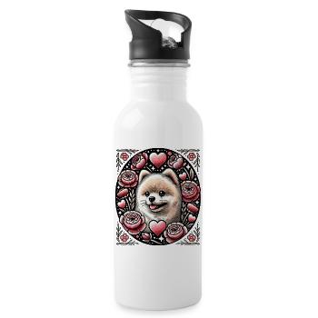 Floral Heart Shiba mit Rosen - Trinkflasche mit integriertem Trinkhalm - Weiß - Rechts