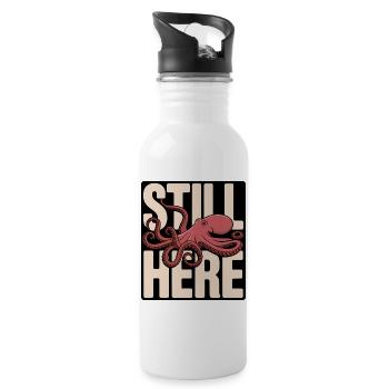 Oktopus im Schriftzug "Still Here" - Trinkflasche mit integriertem Trinkhalm - Weiß - Rechts