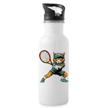 Tennis Katze - Trinkflasche mit integriertem Trinkhalm - Weiß - Rechts