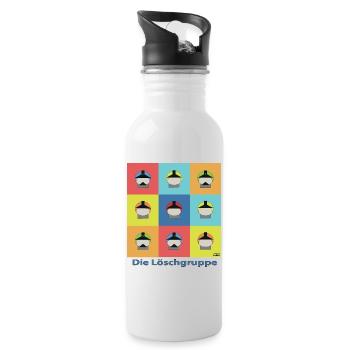 Die Löschgruppe Pop Art Grid - Feuerwehr - Trinkflasche mit integriertem Trinkhalm - Weiß - Rechts