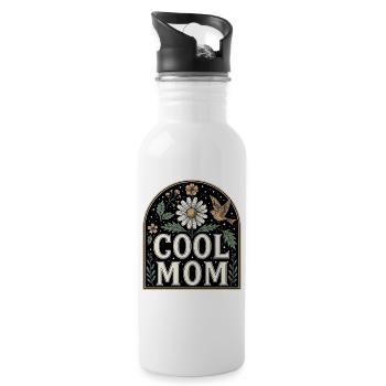 Cool Mom Blumen Vintage Design - Trinkflasche mit integriertem Trinkhalm - Weiß - Rechts