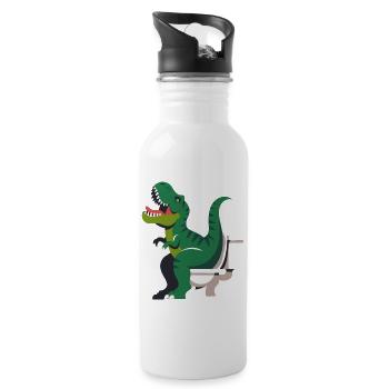 Dinosaure rugissant sur les toilettes - Gourde avec paille intégrée - blanc - Droite