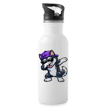 Dabbing Husky - Water bottle with straw - white - Right