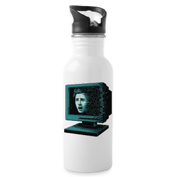 Retro-Computer Schrecken-  Retroglitch KI - Trinkflasche mit integriertem Trinkhalm - Weiß - Rechts