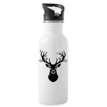 Deer Antlers Forest Silhouette - Water bottle with straw - white - Right
