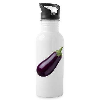 Aubergine, Eggplant Veggie Vegan Gift Idea - Water bottle with straw - white - Right