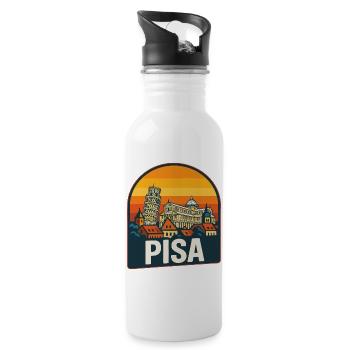 Pisa Italien Schiefer Turm Retro Sonnenuntergang Vintage - Trinkflasche mit integriertem Trinkhalm - Weiß - Rechts