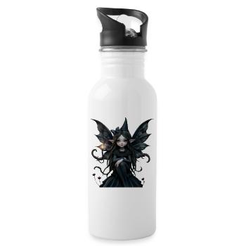 Dark Fairy with Black Wings - Water bottle with straw - white - Right