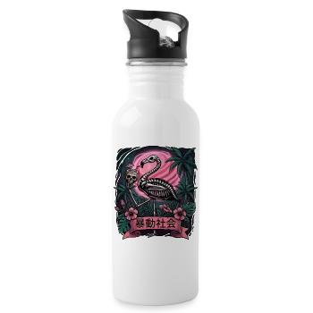 Neon Flamingo Skeleton in Jungle - Water bottle with straw - white - Right