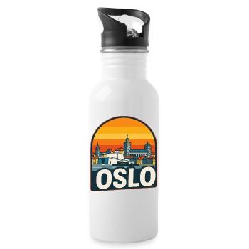 Oslo Norway Skyline Retro Sunset Vintage Design - Water bottle with straw - white - Right