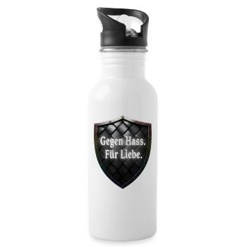 Gegen Hass Für Liebe Schild Statement - Trinkflasche mit integriertem Trinkhalm - Weiß - Rechts