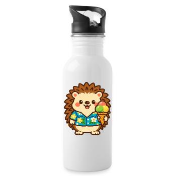 Igel mit Eis im Hawaii-Stil - Water bottle with straw - white - Right