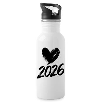 2026 Herz  - Trinkflasche mit integriertem Trinkhalm - Weiß - Rechts
