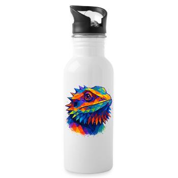 Farbenfrohes geometrisches Bartagameporträt - Trinkflasche mit integriertem Trinkhalm - Weiß - Rechts