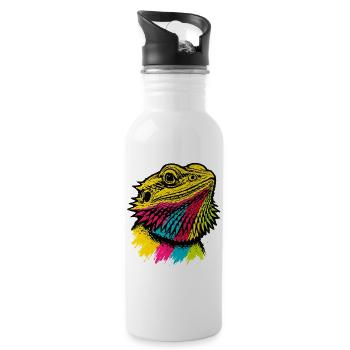 Bearded Dragon Pop Art Colorful Urban Style - Water bottle with straw - white - Right