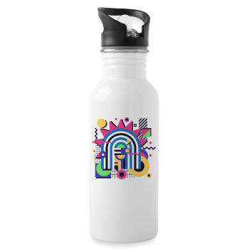 Retro Memphis Graphic Colorful Shapes Design - Water bottle with straw - white - Right
